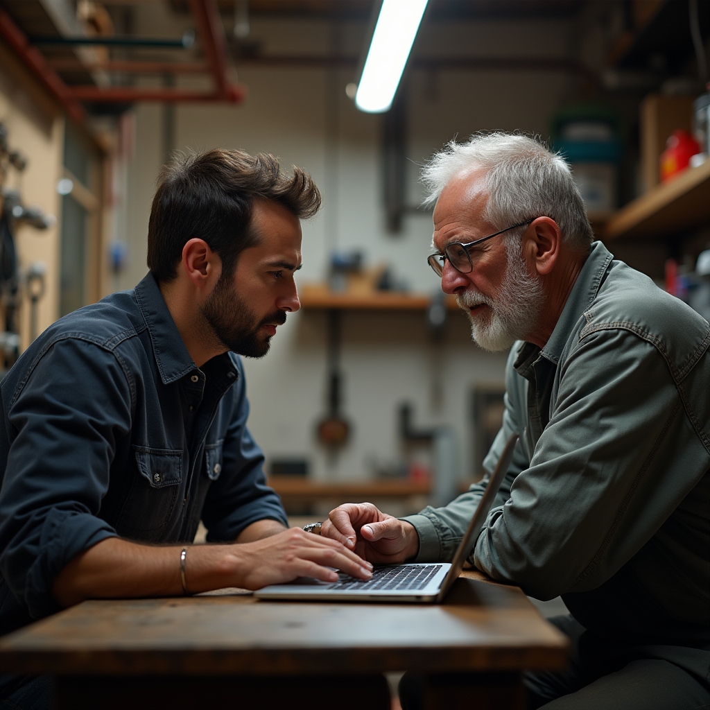 Softwareentwickler und Handwerker besprechen gemeinsam Anforderungen an die Verwaltungssoftware